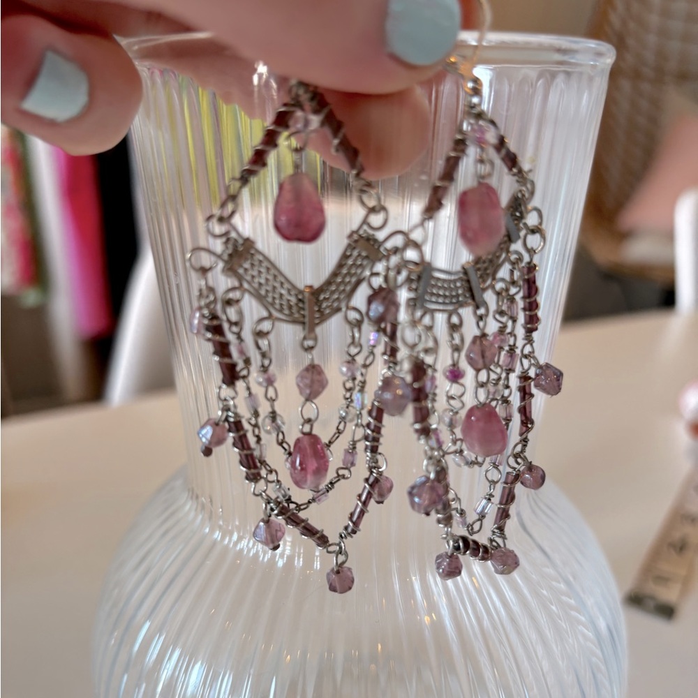Silver & Pink Chandelier Drop Earrings